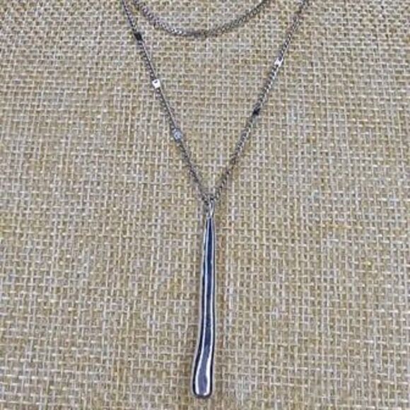 Jenny Bird "Leana" 2 Strand Silver Tone Drop Pendant Necklace 17"L EUC - Picture 2 of 4